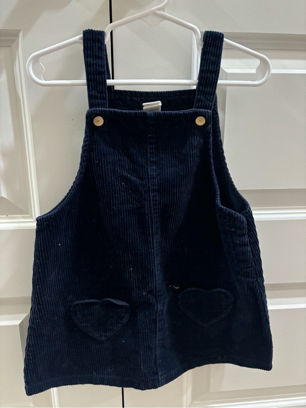 H&M Navy Corduroy Overall Dress with Heart Pockets